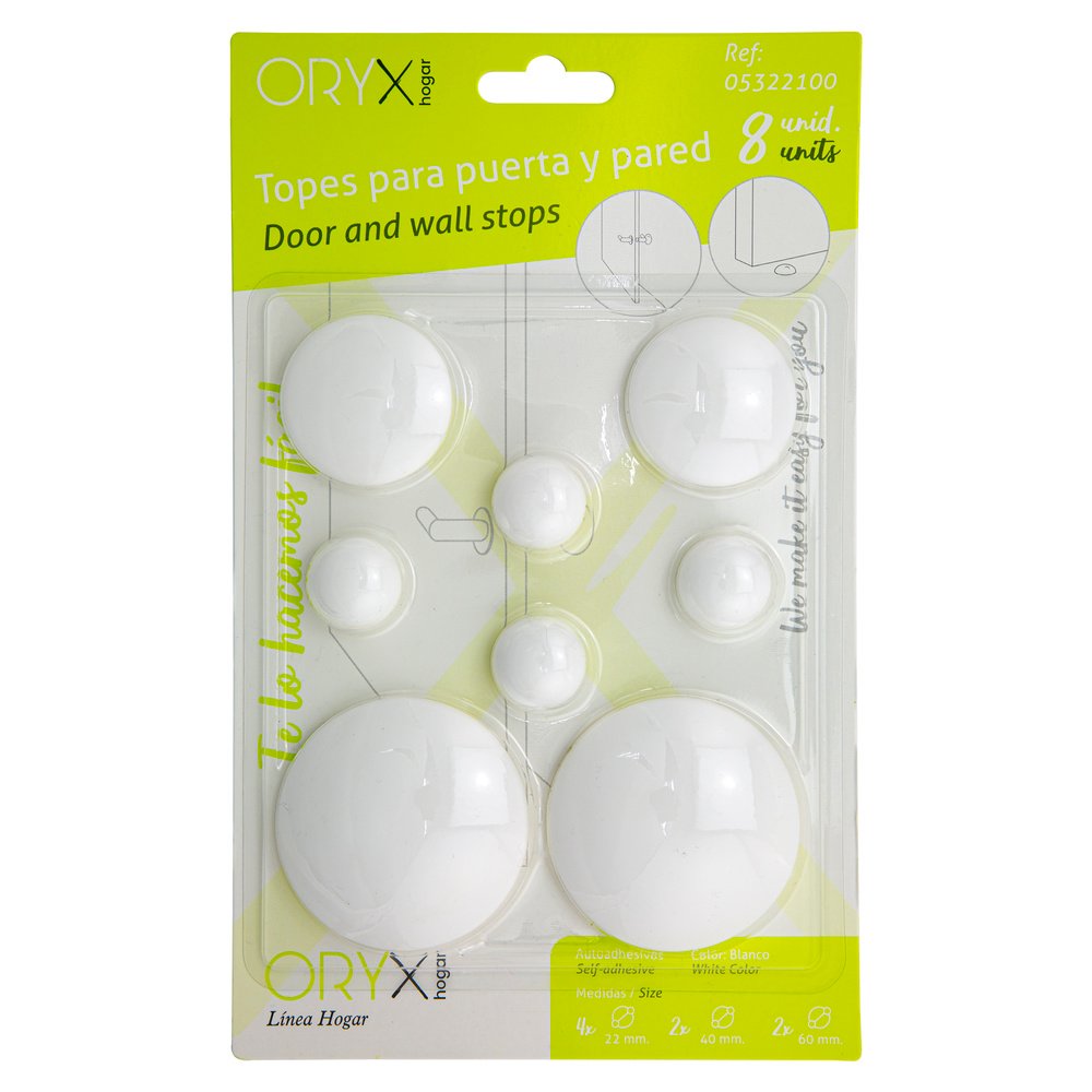 Topes Adhesivos para Paredes / Puertas / Ventanas / Mobiliario 2 x Ø 60 mm. / 2 x 40 mm. / 4 x 22 mm. (Blister 8 piezas) 3 Topes Adhesivos para Paredes / Puertas / Ventanas / Mobiliario 2 x Ø 60 mm. / 2 x 40 mm. / 4 x 22 mm. (Blister 8 piezas)