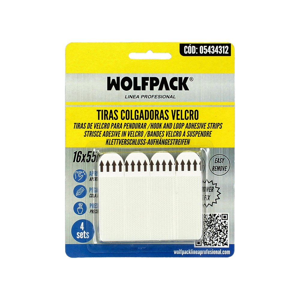 Tiras Colgadoras Adhesicas Con Velcro 16 x 55 mm. Blister 4 unidades