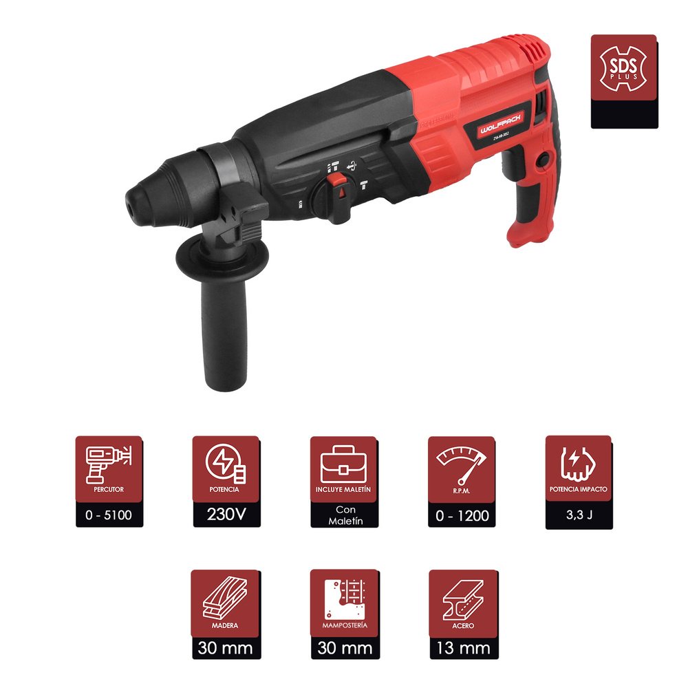 Martillo Perforador SDS PLUS 900 Watt. Con Accesorios y Maletin 2 Martillo Perforador SDS PLUS 900 Watt. Con Accesorios y Maletin