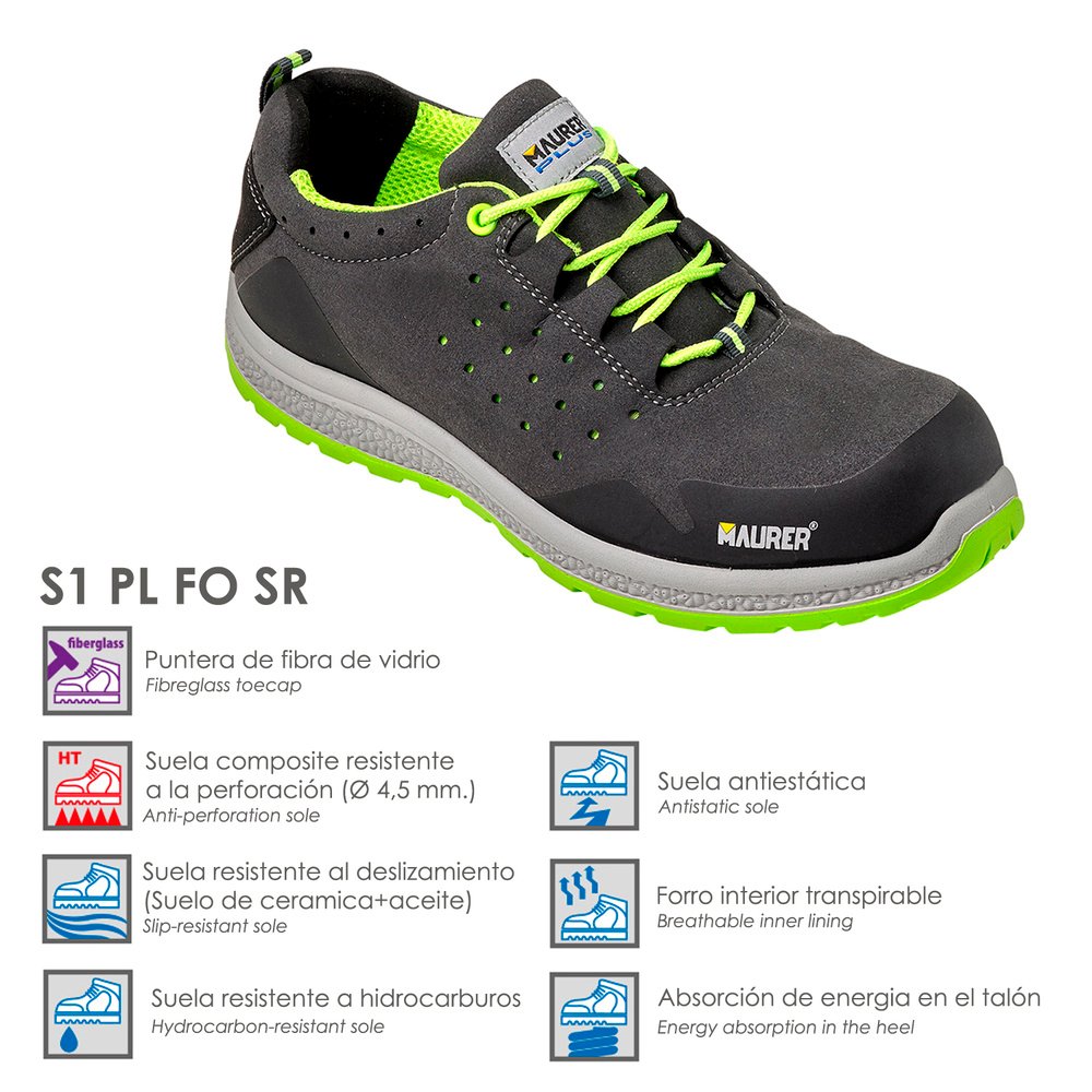 Deportiva Seguridad Maurer S1 Modelo Resia Antideslizante con Suela Resistente a los Hidrocarburos Talla 2 Deportiva Seguridad Maurer S1 Modelo Resia Antideslizante con Suela Resistente a los Hidrocarburos Talla