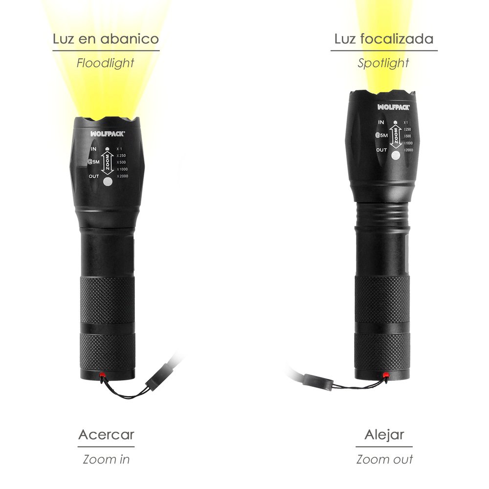 Linterna LED De Mano Aluminio A Pilas (3 AAA) 300 Lumenes 5 Watt. Con Zoom 4 Linterna LED De Mano Aluminio A Pilas (3 AAA) 300 Lumenes 5 Watt. Con Zoom