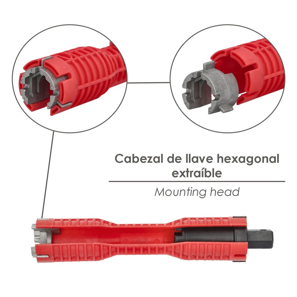 Llave Para Grifos Multifuncion Con Adaptador, Llave Hexagonal y Extractor de Tornillos 3 Llave Para Grifos Multifuncion Con Adaptador, Llave Hexagonal y Extractor de Tornillos