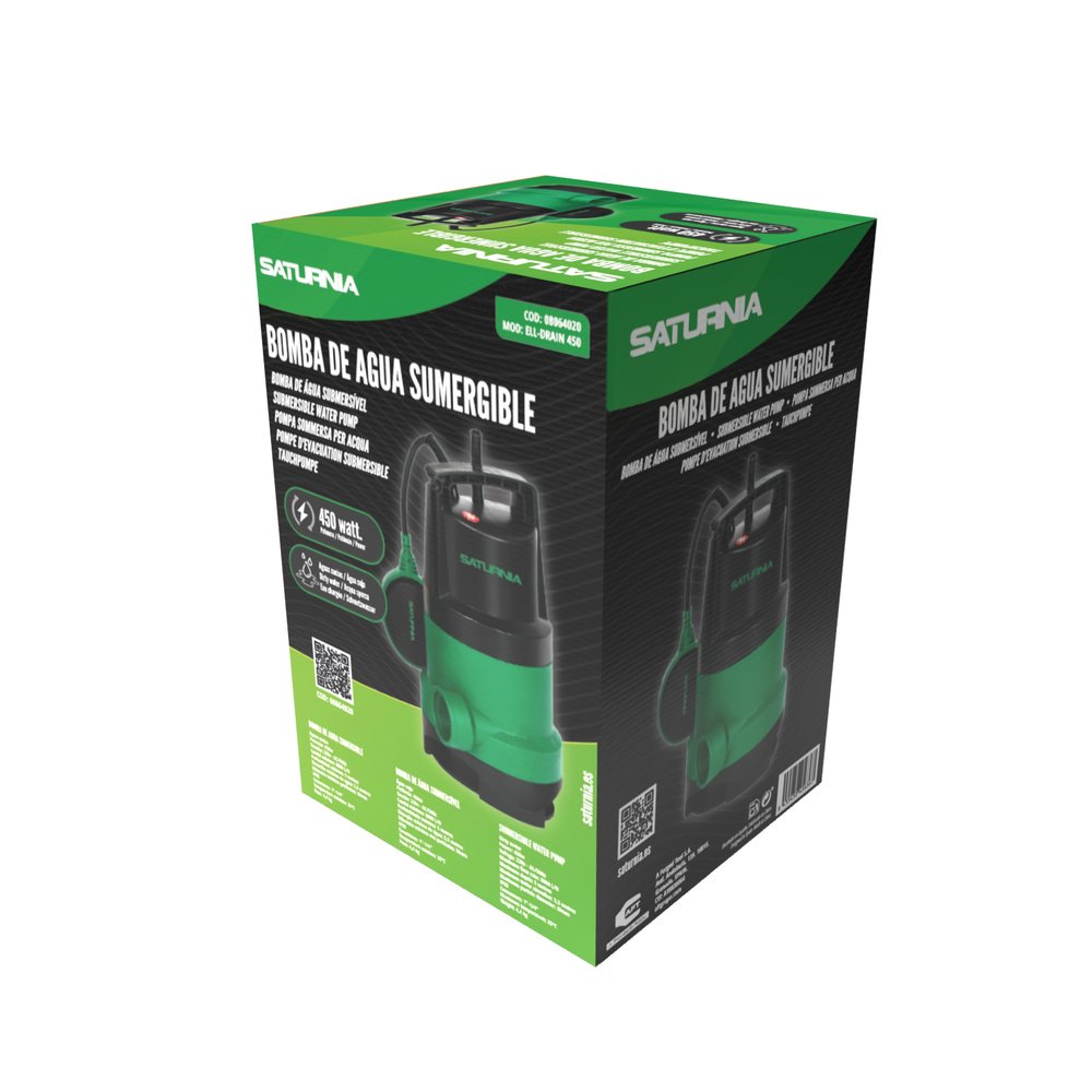 Bomba Aguas Sucias Sumergible 450 W. 8.000 lts/hora, Profundidad 5 Mts, Elevación 5,5 mts. Particulas max. Ø 30 mm. 6 Bomba Aguas Sucias Sumergible 450 W. 8.000 lts/hora, Profundidad 5 Mts, Elevación 5,5 mts. Particulas max. Ø 30 mm.
