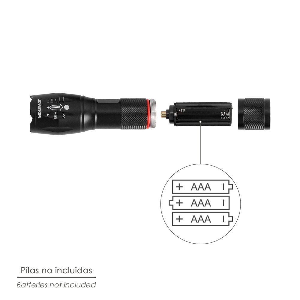 Linterna LED De Mano Aluminio A Pilas (3 AAA) 300 Lumenes 5 Watt. Con Zoom 5 Linterna LED De Mano Aluminio A Pilas (3 AAA) 300 Lumenes 5 Watt. Con Zoom