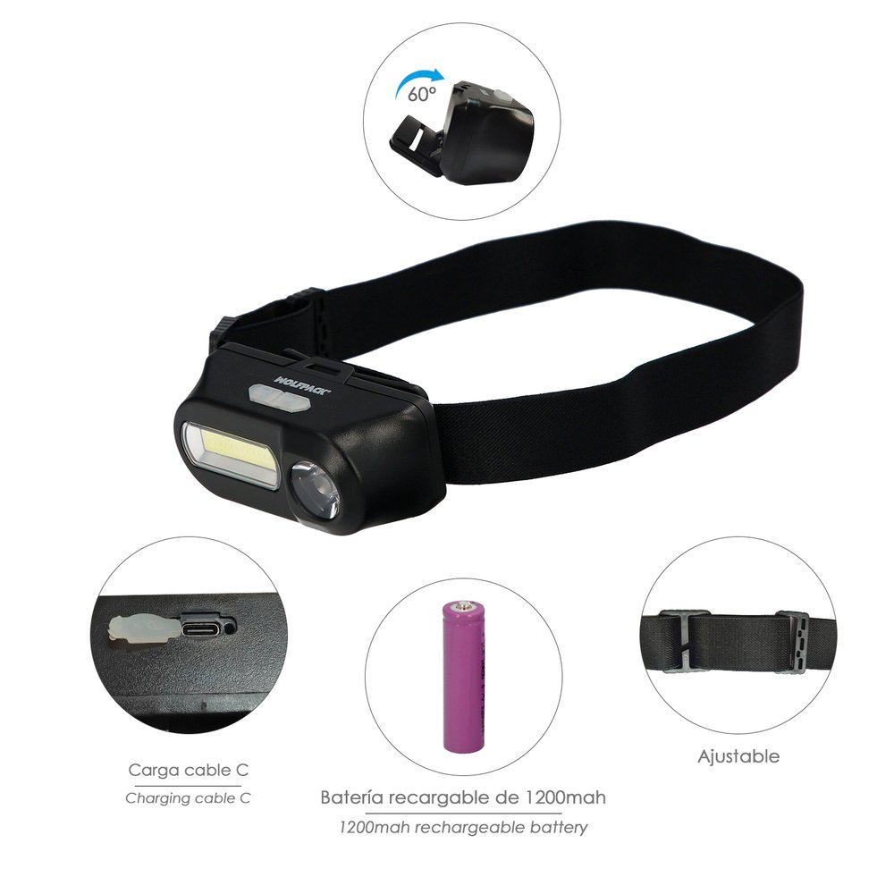 Linterna Led Frontal Cabeza Ajustable 350 Lumenes 4 Modos, Cinta Ajustable, 3 modos de luz. Fuerte, media y flash. 1200Mah 2 Linterna Led Frontal Cabeza Ajustable 350 Lumenes 4 Modos, Cinta Ajustable, 3 modos de luz. Fuerte, media y flash. 1200Mah