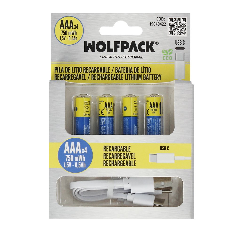 Pila Litio Recargable "AAA" 1,5V USB-C (4 Unidades) 6 Pila Litio Recargable "AAA" 1,5V USB-C (4 Unidades)