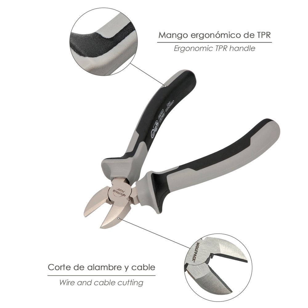 Alicates Corte Diagonal 175 mm. Acero Cromo Vanadio DIN-ISO 5749 Pelacables, Corta Cables, Pelador Cables 3 Alicates Corte Diagonal 175 mm. Acero Cromo Vanadio DIN-ISO 5749 Pelacables, Corta Cables, Pelador Cables