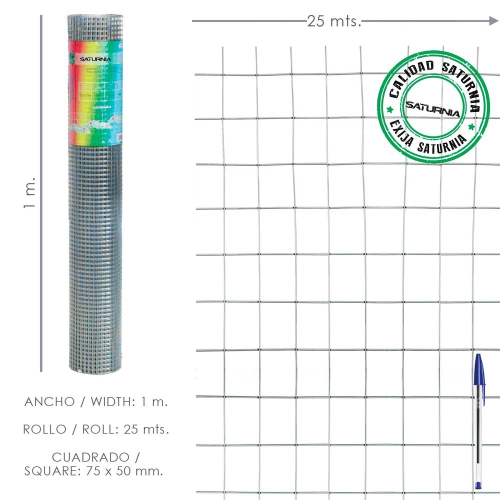 Malla Electrosoldada Galvanizada 75x50 / 1,80 / 100 cm. GA Rollo 25 metros 1 Malla Electrosoldada Galvanizada 75x50 / 1,80 / 100 cm. GA Rollo 25 metros