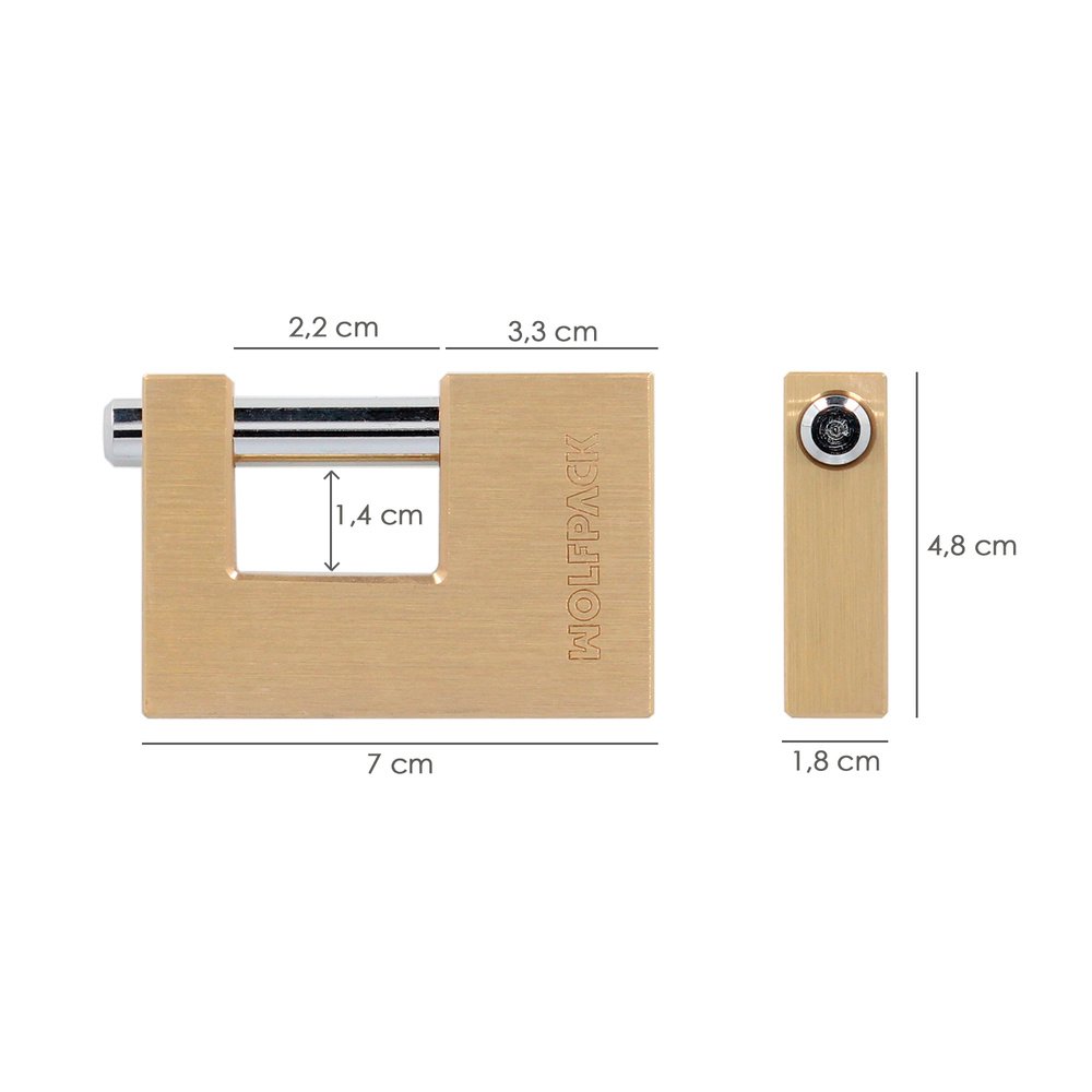 Candado Cuadrado Latón Persiana Ancho 70 mm. Alta Seguridad, Antirrobo Puertas, Contenedores, Trasteros, 2 Llaves