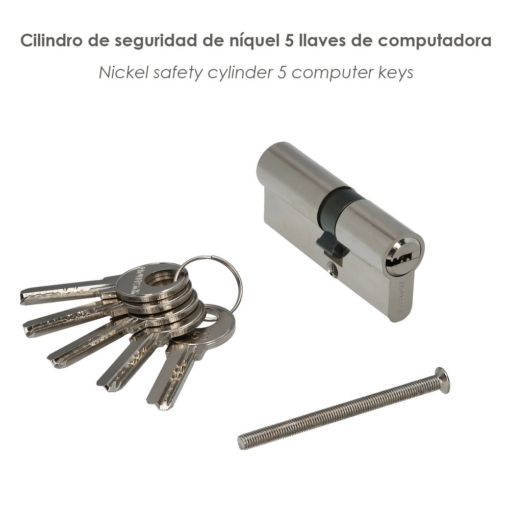 Cilindro Seguridad 30x40 mm/13,5 Leva Corta Niquelado Con 5 llaves 3 Cilindro Seguridad 30x40 mm/13,5 Leva Corta Niquelado Con 5 llaves