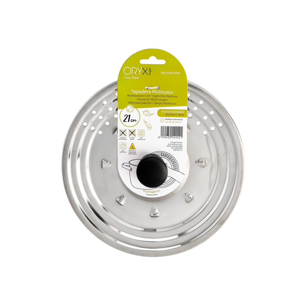Tapadera Multiusos Acero Inoxidable Ø 21 cm. Uso Tapa Anti Salpicaduras y Escurridor. Tapadera Adpatable Diferentes Medidas 6 Tapadera Multiusos Acero Inoxidable Ø 21 cm. Uso Tapa Anti Salpicaduras y Escurridor. Tapadera Adpatable Diferentes Medidas