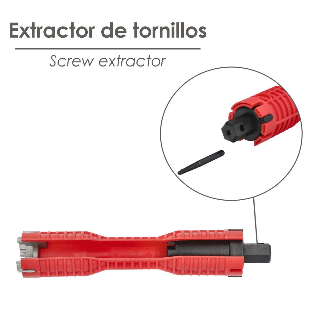 Llave Para Grifos Multifuncion Con Adaptador, Llave Hexagonal y Extractor de Tornillos 4 Llave Para Grifos Multifuncion Con Adaptador, Llave Hexagonal y Extractor de Tornillos