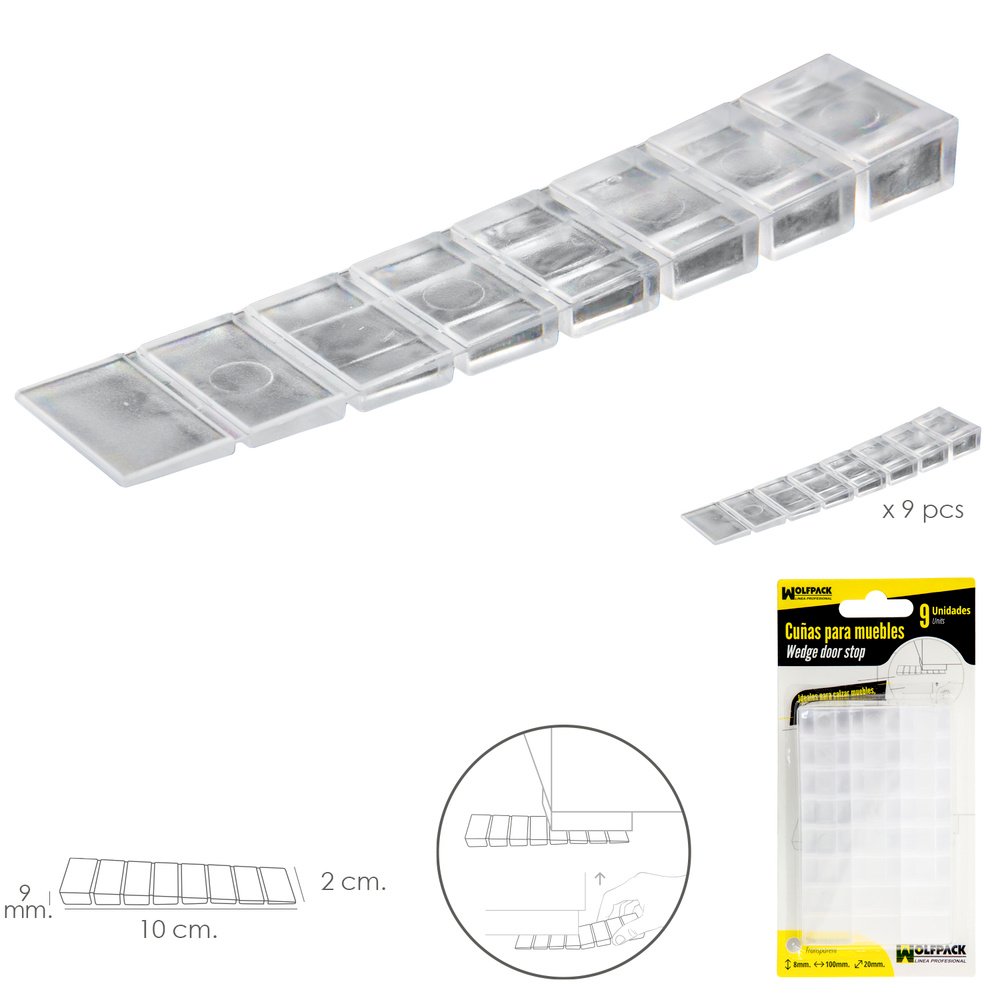 Cuñas Calza Muebles Ajustable / Recortable Transparente (Blister 9 Piezas) 2 Cuñas Calza Muebles Ajustable / Recortable Transparente (Blister 9 Piezas)