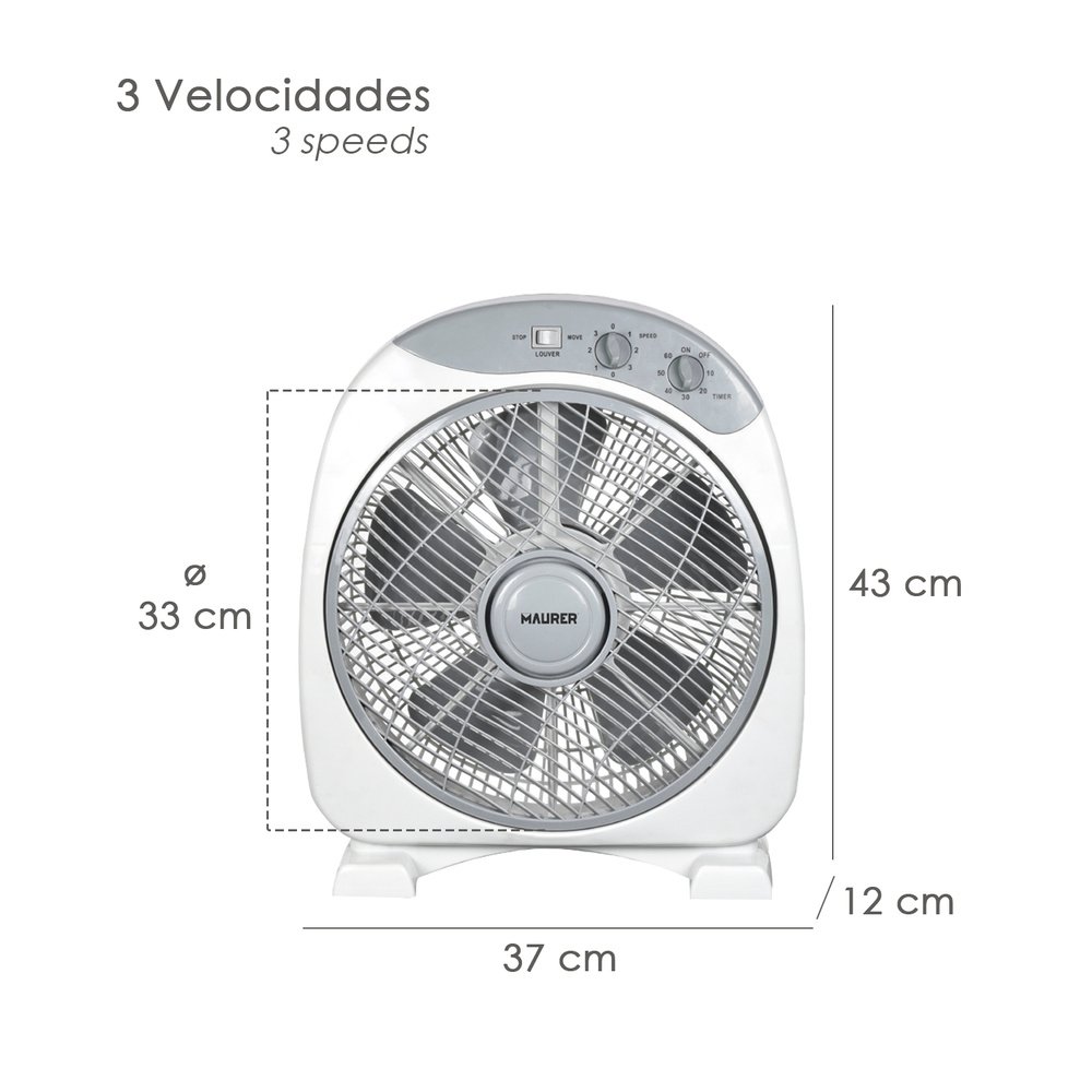 Ventilador Maurer Box Ø 30cm 40 Watt. 3 velocidades Aspas gran tamaño, 3 Con temporizador 2 Ventilador Maurer Box Ø 30cm 40 Watt. 3 velocidades Aspas gran tamaño, 3 Con temporizador