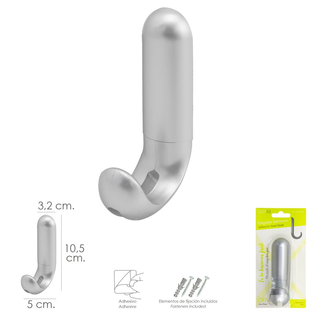 Colgador Adhesivo / Atornillable Plateado Mate 2 Colgador Adhesivo / Atornillable Plateado Mate