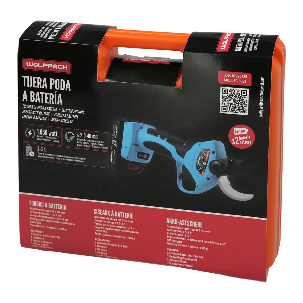 Tijeras Podar A Bateria 21 Volt. Con 2 Baterias 2 A/h Mango Engomado, Ø Corte 40 mm.Con Maletín 8 Tijeras Podar A Bateria 21 Volt. Con 2 Baterias 2 A/h Mango Engomado, Ø Corte 40 mm.Con Maletín
