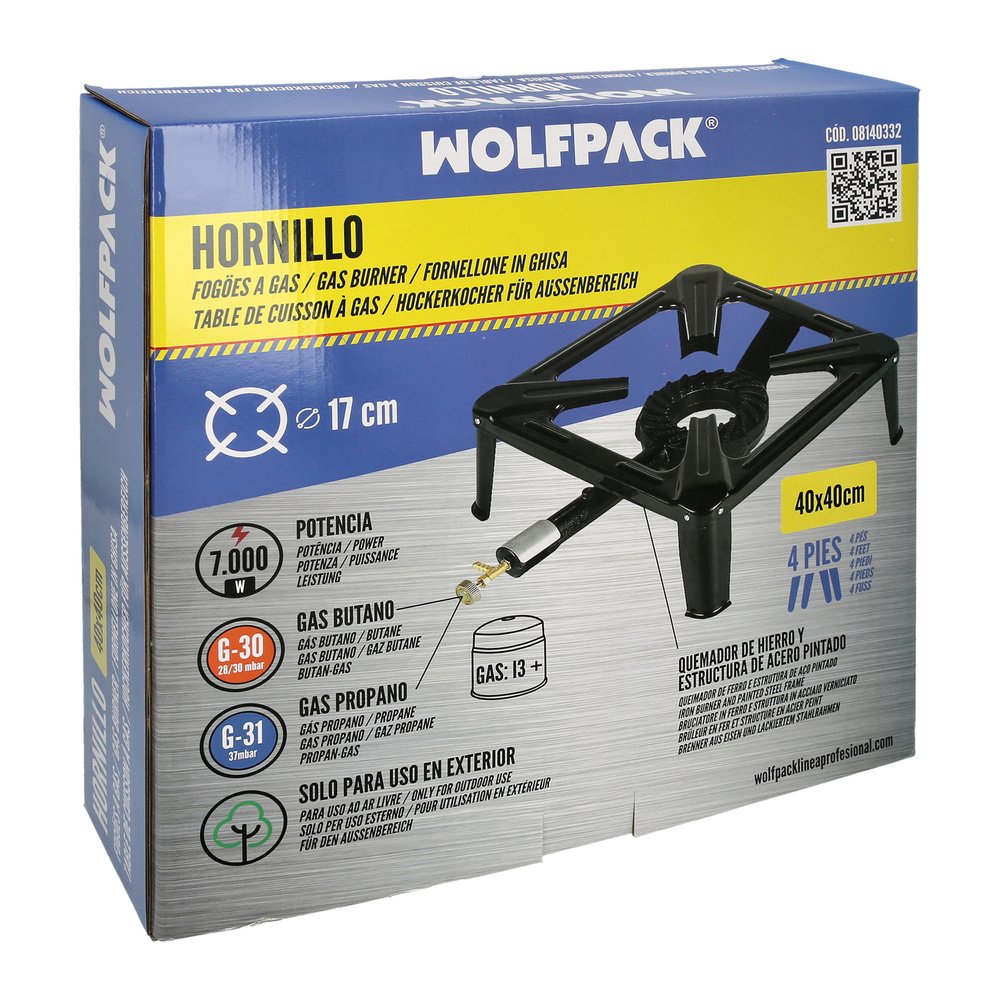Hornillo Gas 4 Pies 40x40 cm. Potencia 7.000 Watts. 6 Hornillo Gas 4 Pies 40x40 cm. Potencia 7.000 Watts.