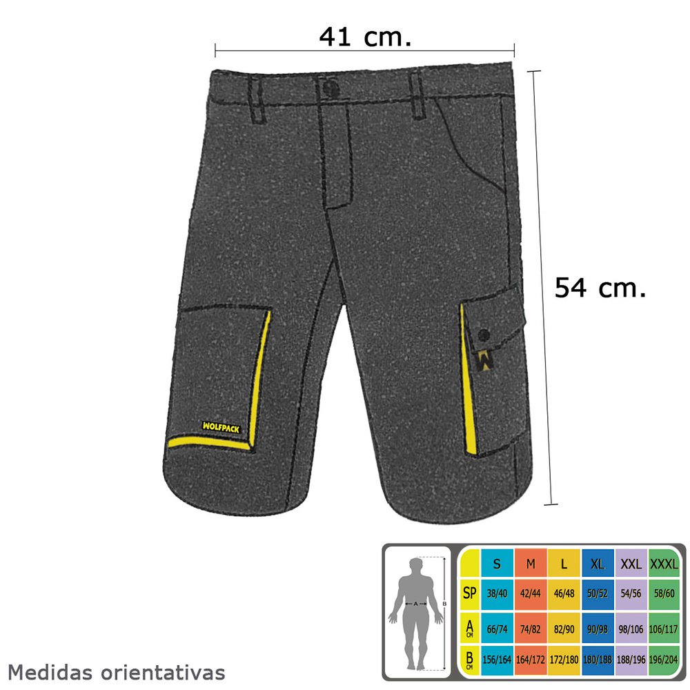 Pantalones Cortos DeTrabajo, Multibolsillos, Resistentes, Gris/Amarillo Talla