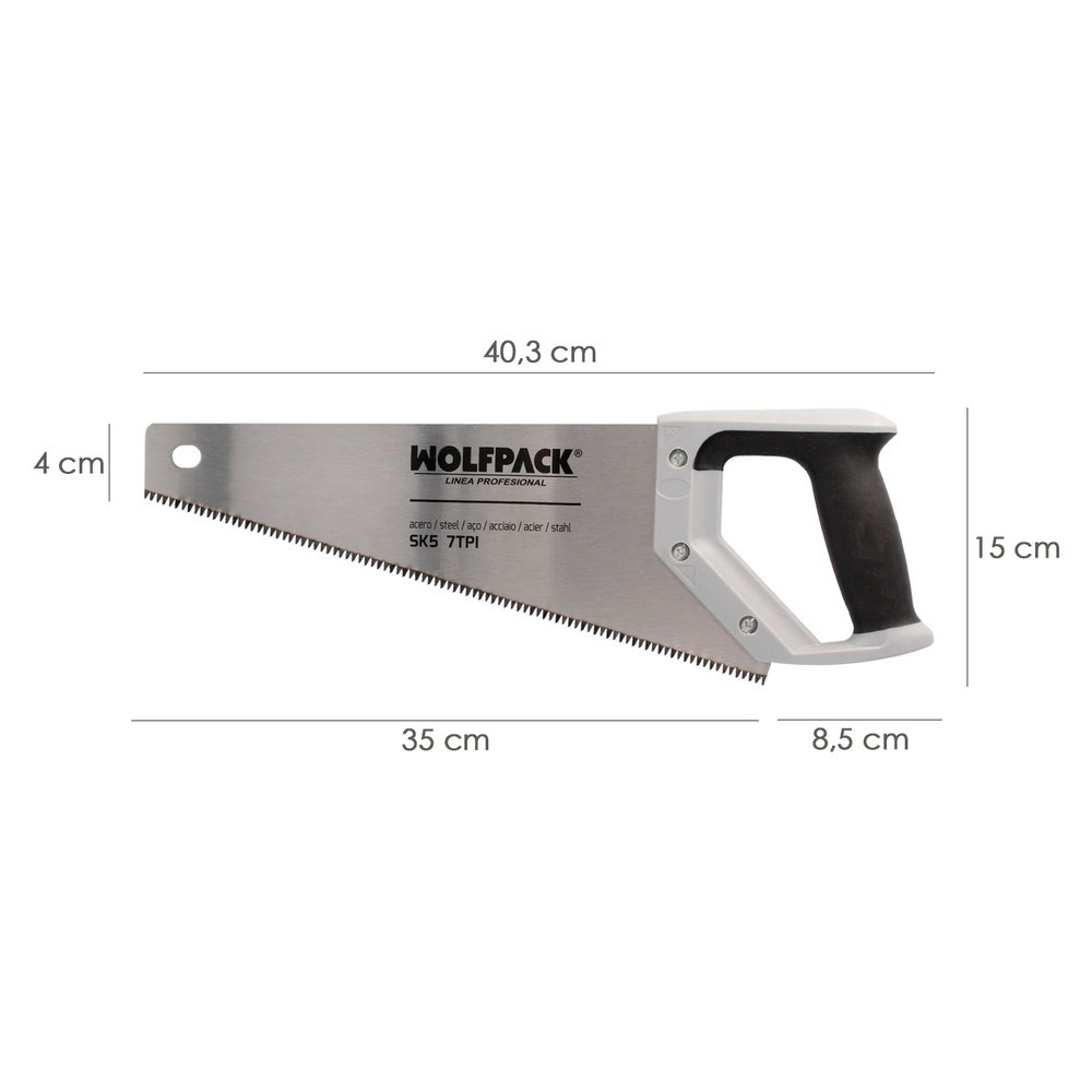 Serrucho Carpintero Bimaterial 350 mm. / 14" Acero SK5 Triple Afilado Sierra Carpintero, Serrucho Carpinteria, Sierra Costilla