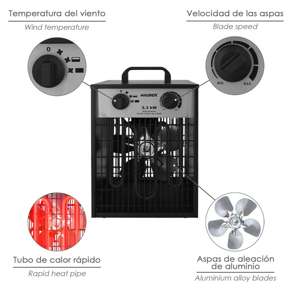 Calefactor Industrial 1650 / 3300 Watt. Cañon Aire Caliente. 3 Calefactor Industrial 1650 / 3300 Watt. Cañon Aire Caliente.