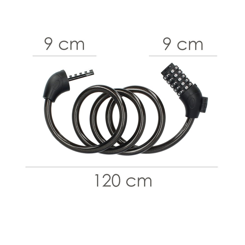 Cable Bicicleta Espiral Con Combinación. 12 mm. x 120 cm. 2 Cable Bicicleta Espiral Con Combinación. 12 mm. x 120 cm.