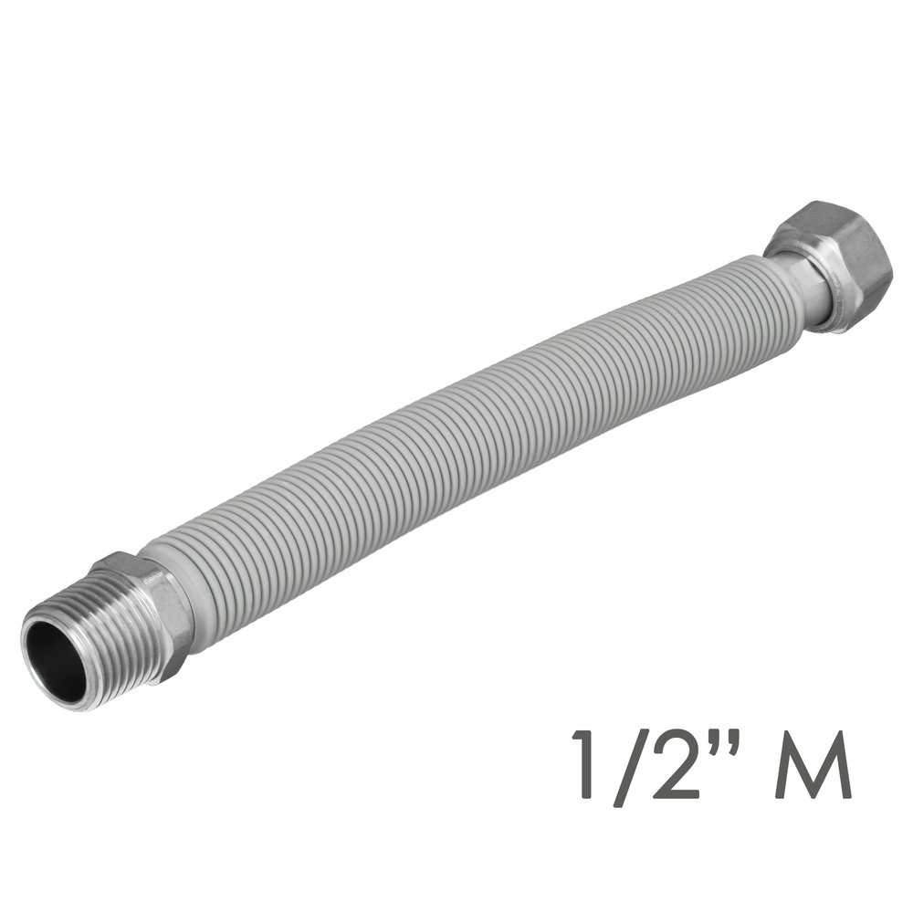 Tuberia Extensible Agua Acero Inoxidable Corrugado. Longitud de 22,5 a 30 cm. Tomas 1/2"