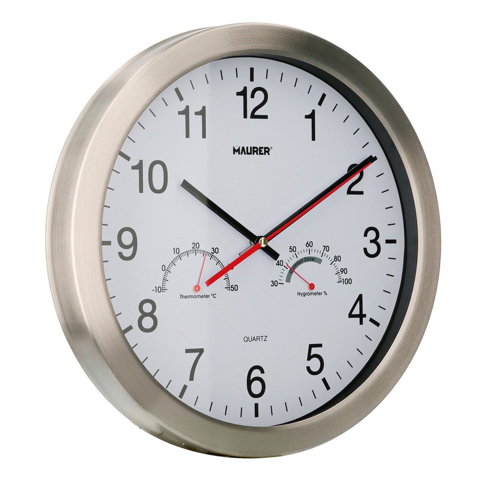 Reloj De Pared Ø 30 cm. Con Higrometro y Termometro. Frontal En Acero 2 Reloj De Pared Ø 30 cm. Con Higrometro y Termometro. Frontal En Acero