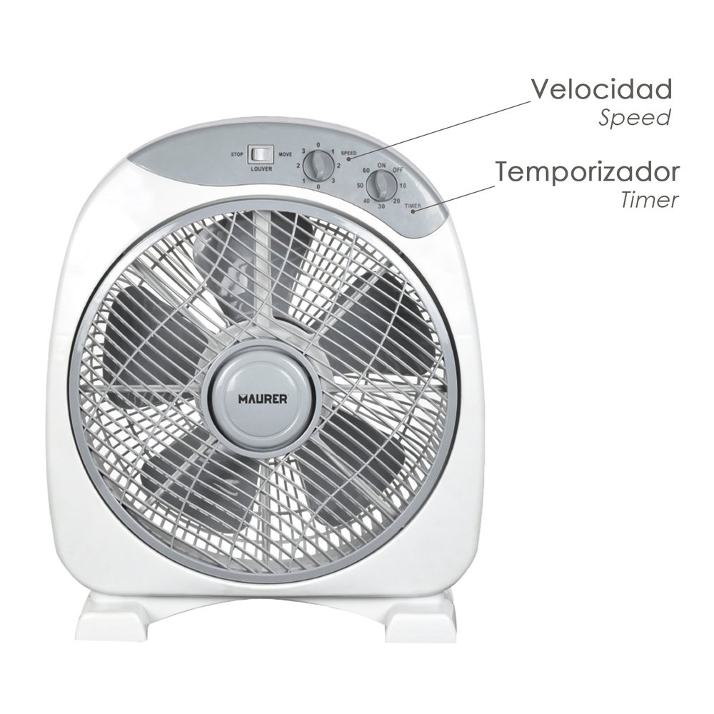 Ventilador Maurer Box Ø 30cm 40 Watt. 3 velocidades Aspas gran tamaño, 3 Con temporizador 3 Ventilador Maurer Box Ø 30cm 40 Watt. 3 velocidades Aspas gran tamaño, 3 Con temporizador