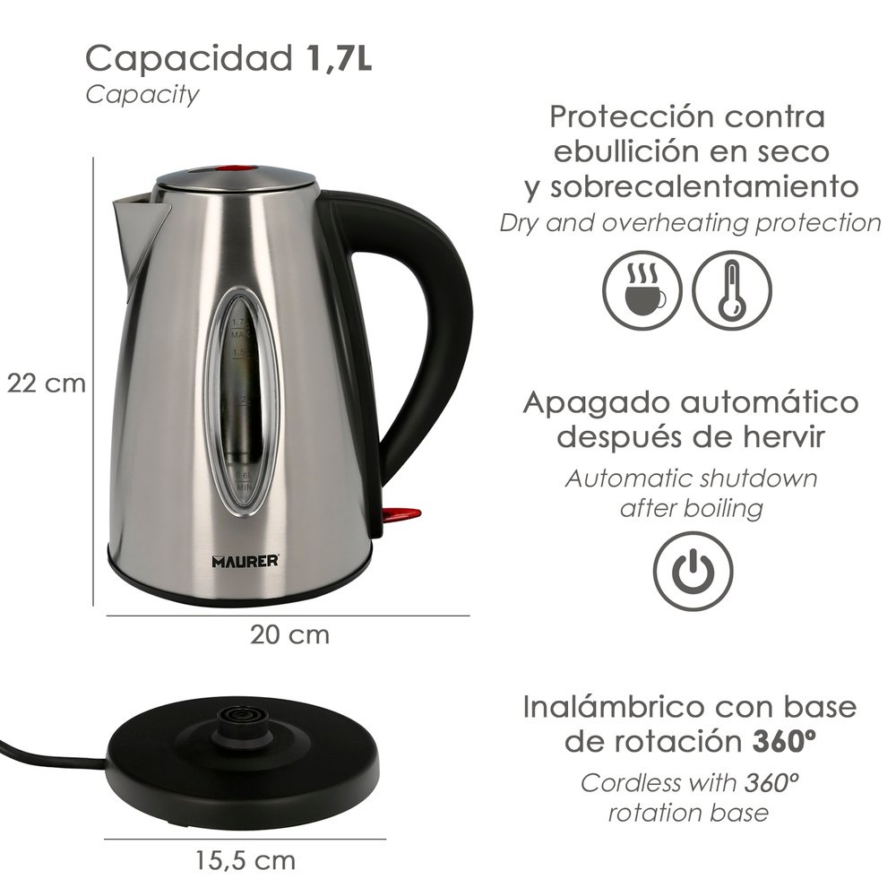Hervidor De Agua 1,7 Litros. 2200 W. 2 Hervidor De Agua 1,7 Litros. 2200 W.
