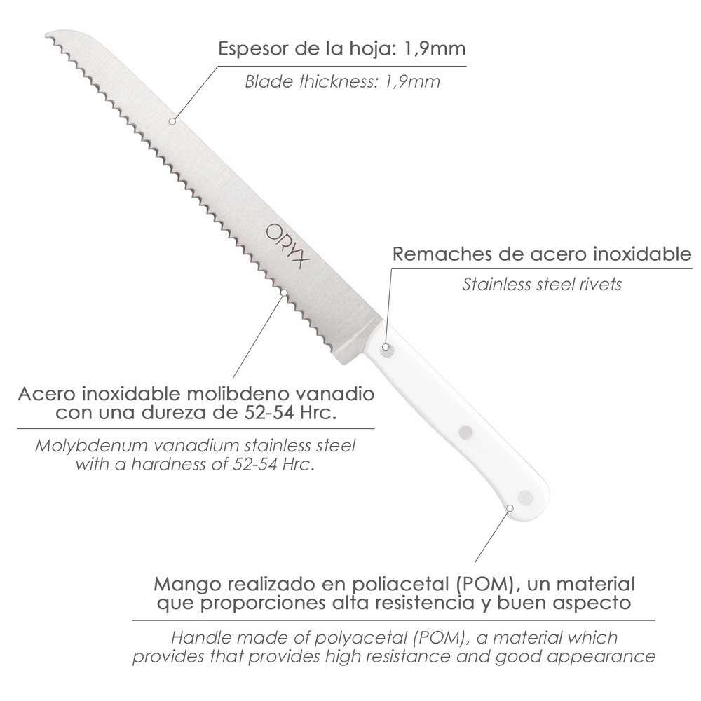 Cuchillo Husky Panero 21 cm. Hoja Acero Inoxidable, Cuchillo Pan , Cuchillo Cortar Pan Mango Ergonomico Blanco 3 Cuchillo Husky Panero 21 cm. Hoja Acero Inoxidable, Cuchillo Pan , Cuchillo Cortar Pan Mango Ergonomico Blanco