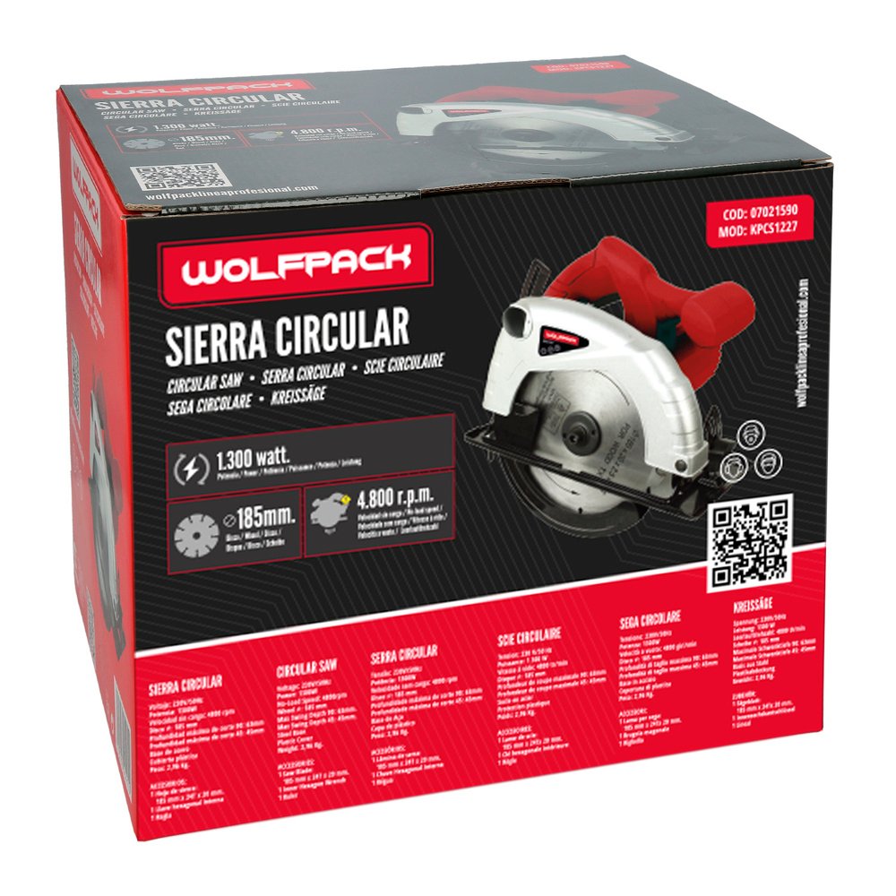 Sierra Circular 1300 Watt. Disco 185 mm. 4.800 RPM Corte a Inglete Con Regulador de Profundidad. Ingletadora, Sierra Madera. 8 Sierra Circular 1300 Watt. Disco 185 mm. 4.800 RPM Corte a Inglete Con Regulador de Profundidad. Ingletadora, Sierra Madera.