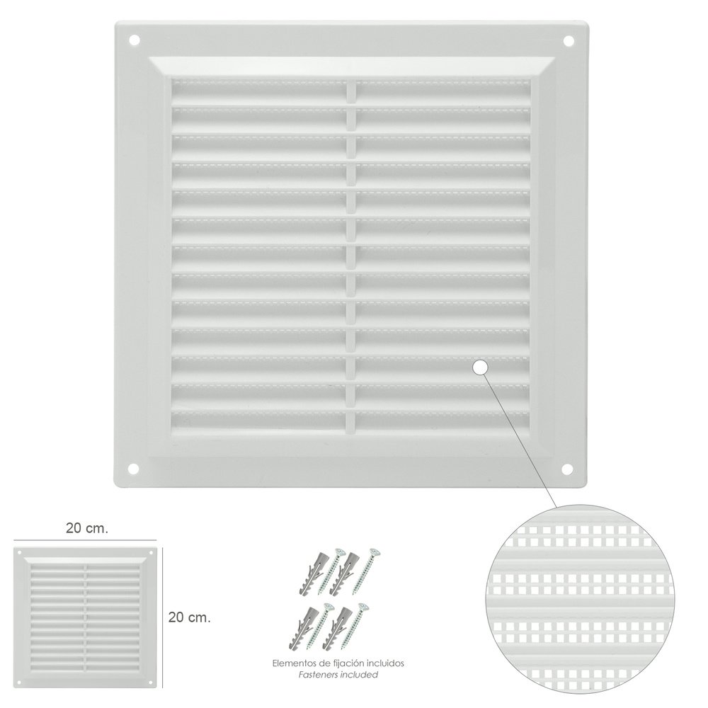 Rejilla Plastico Sobreponer Con Malla Posterior 20x20 cm. 2 Rejilla Plastico Sobreponer Con Malla Posterior 20x20 cm.