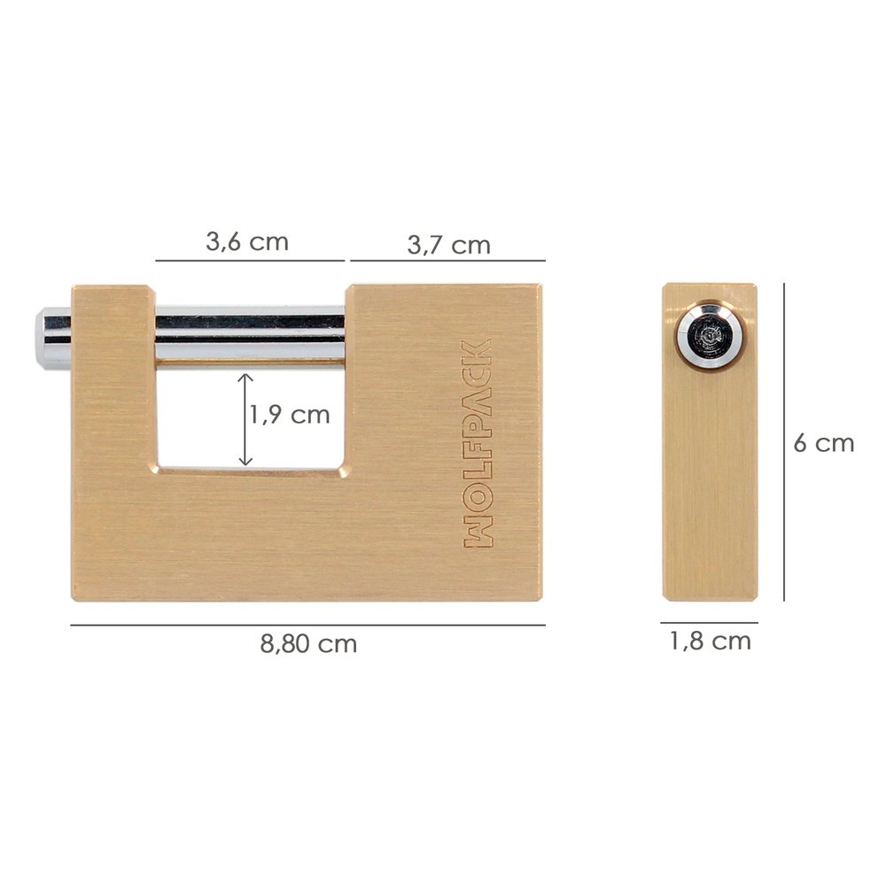 Candado Cuadrado Latón Persiana Ancho 70 mm. Alta Seguridad, Antirrobo Puertas, Contenedores, Trasteros, 2 Llaves