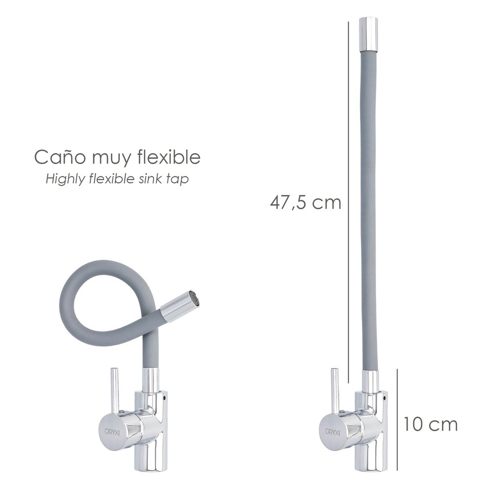Grifo Monomando Fregadero Flexible Caño Alto, Grifo De Cocina Flexible Caño Alto.Cartucho ceramico Ø 35 mm.