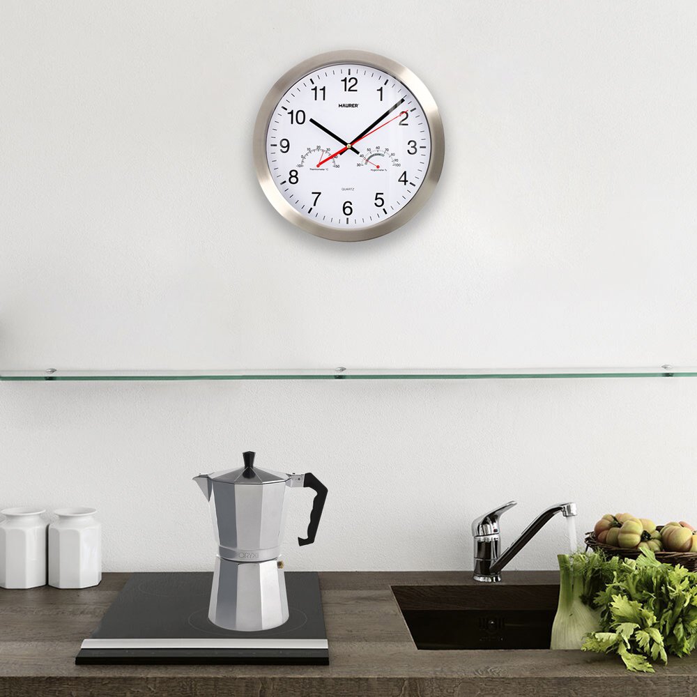 Reloj De Pared Ø 30 cm. Con Higrometro y Termometro. Frontal En Acero 4 Reloj De Pared Ø 30 cm. Con Higrometro y Termometro. Frontal En Acero