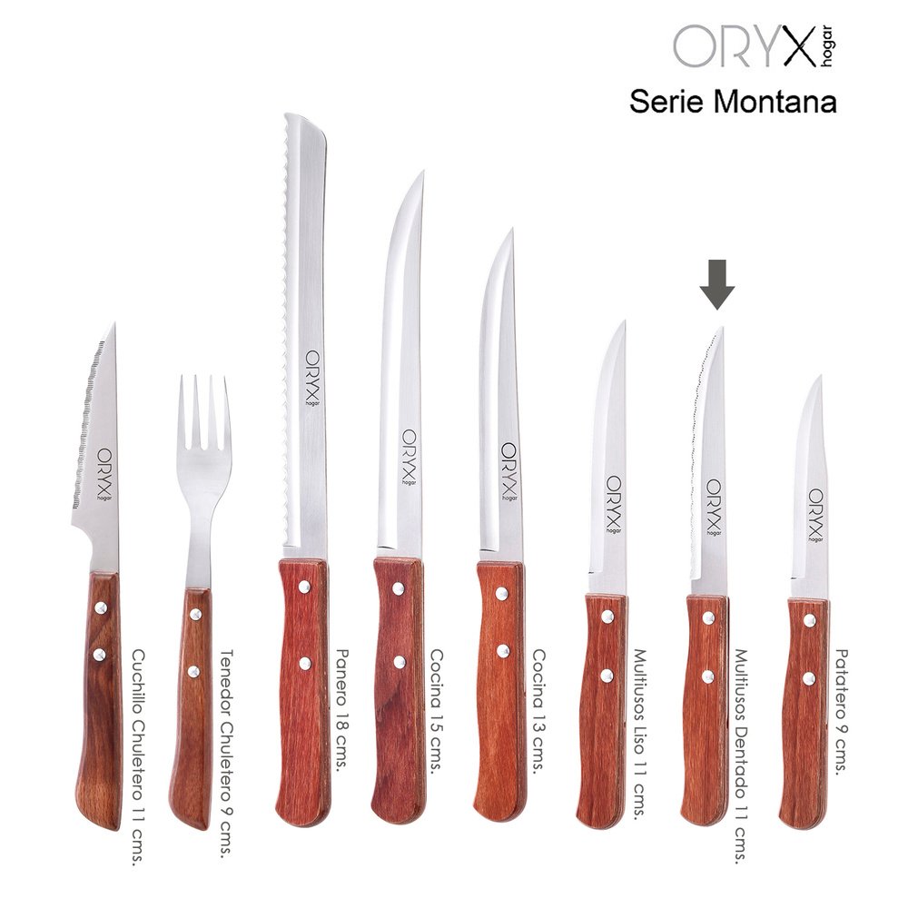 Cuchillo Montana Multiusos Hoja Lisa Acero Inoxidable 11 cm. Mango Madera (Blister 3 piezas) 5 Cuchillo Montana Multiusos Hoja Lisa Acero Inoxidable 11 cm. Mango Madera (Blister 3 piezas)