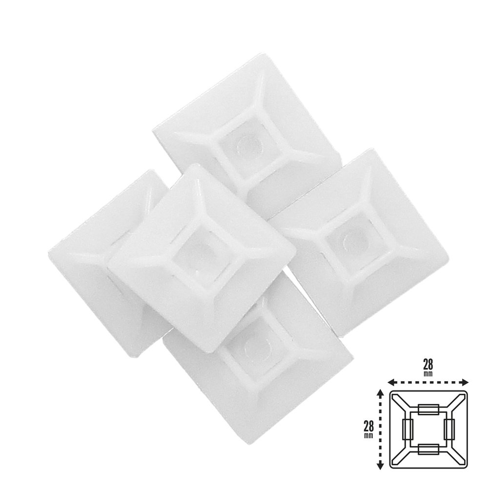 Base Adhesiva Para Bridas 28x28 mm. Blanca Bolsa 100 Unidades