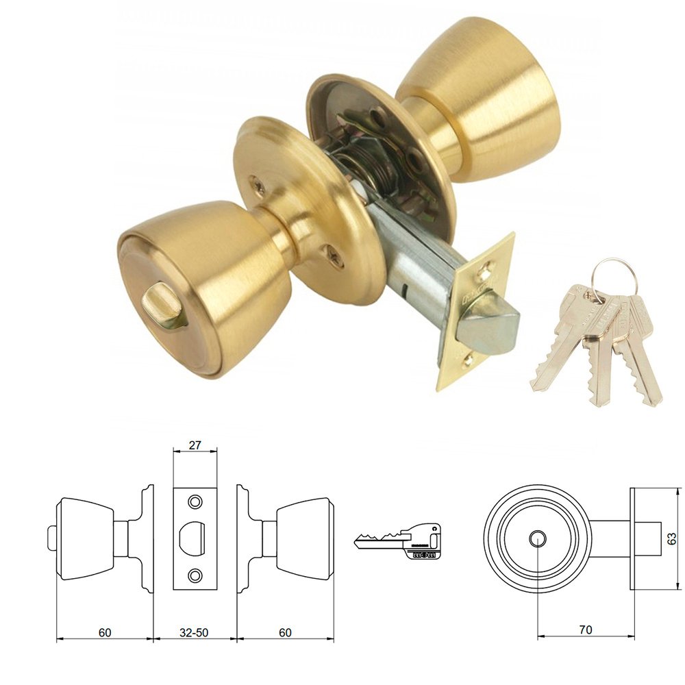 Pomo MCM 501B Con Llave y Condena Latonado Entrada 70 mm.