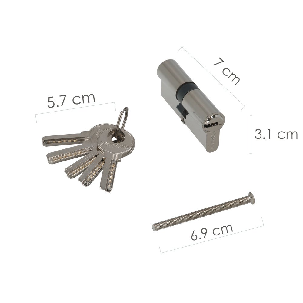 Cilindro Seguridad 35x35 mm/13,5 Leva Corta Niquelado Con 5 llaves