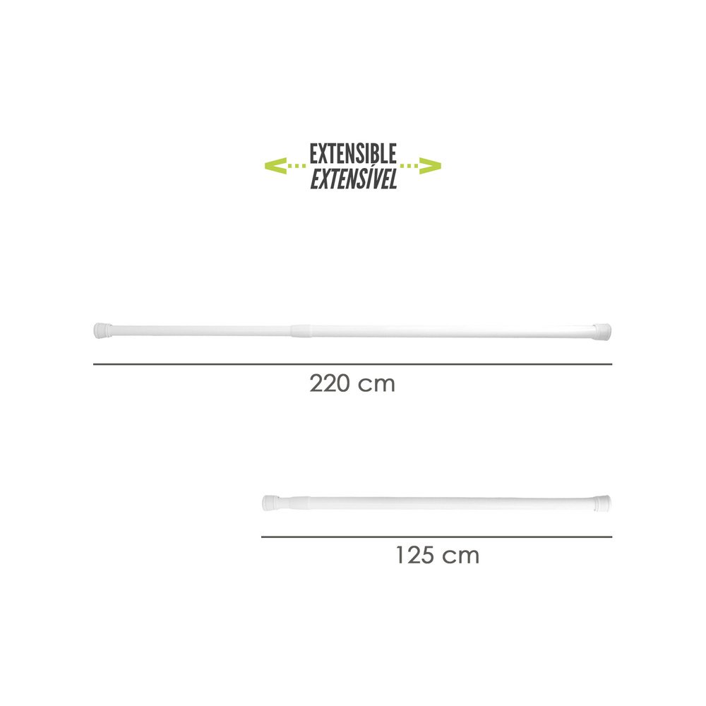 Barra Para  Cortina Ducha Extensible Aluminio Blanco 125 a 220 cm.