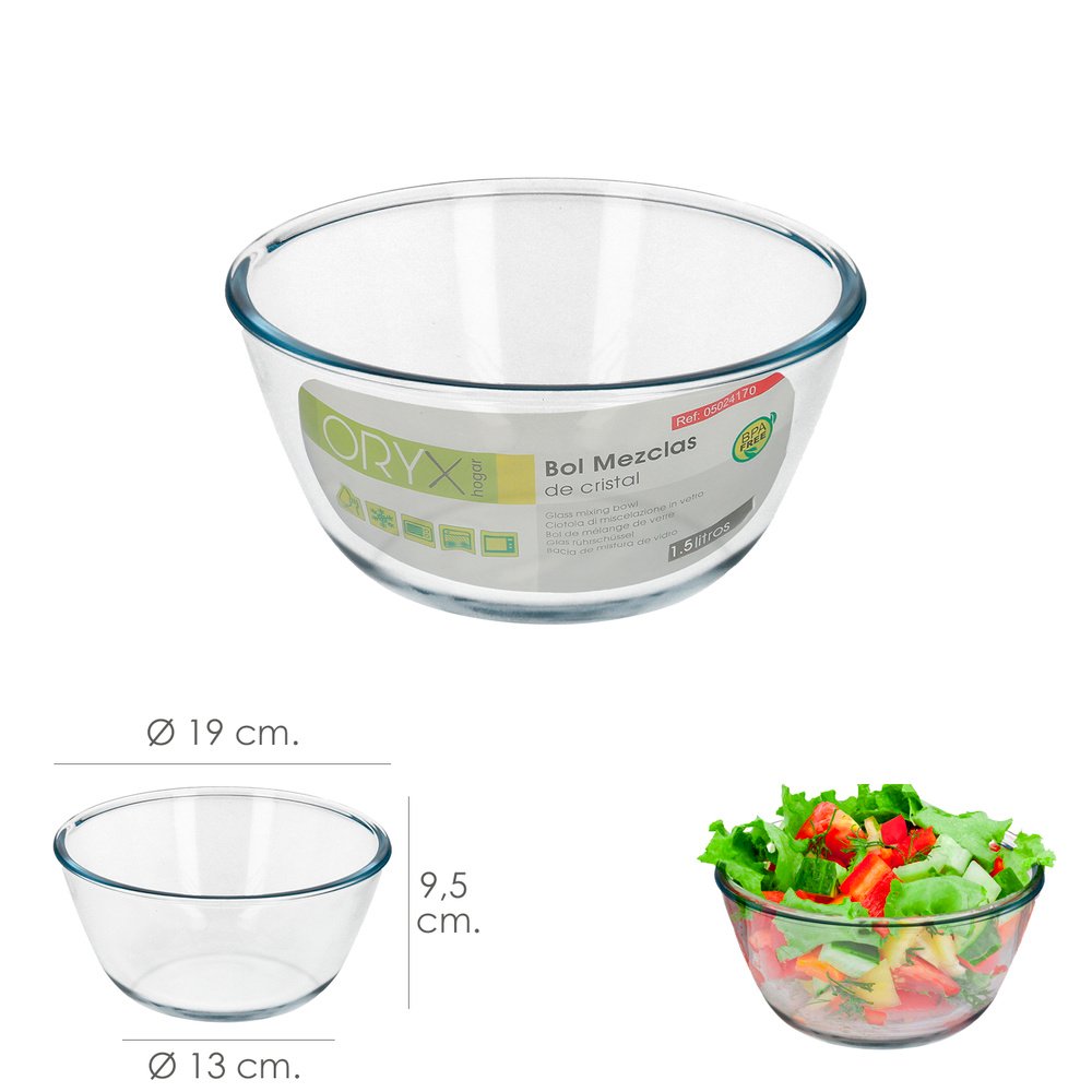 Bol De Cristal, Ideal Para Mezclas. 1.5 Litros. Libre BPA, Cristal De Borosilicato.Ensaladas, Postres, Cocina, Resposteria 3 Bol De Cristal, Ideal Para Mezclas. 1.5 Litros. Libre BPA, Cristal De Borosilicato.Ensaladas, Postres, Cocina, Resposteria