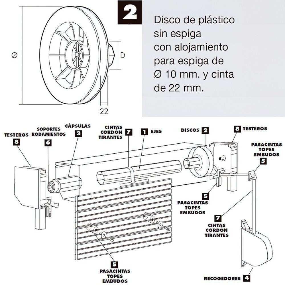 Disco Persiana Plastico Octogonal 160x60 mm. Cinta 22 mm. 4 Disco Persiana Plastico Octogonal 160x60 mm. Cinta 22 mm.