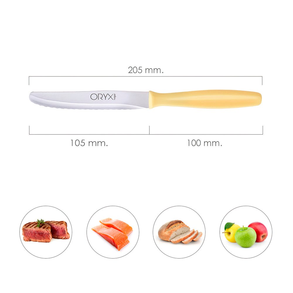 Cuchillo Mesa Etna Hoja Sierra Acero Inoxidable 10 cm. Amarillo (Blister 6 piezas)