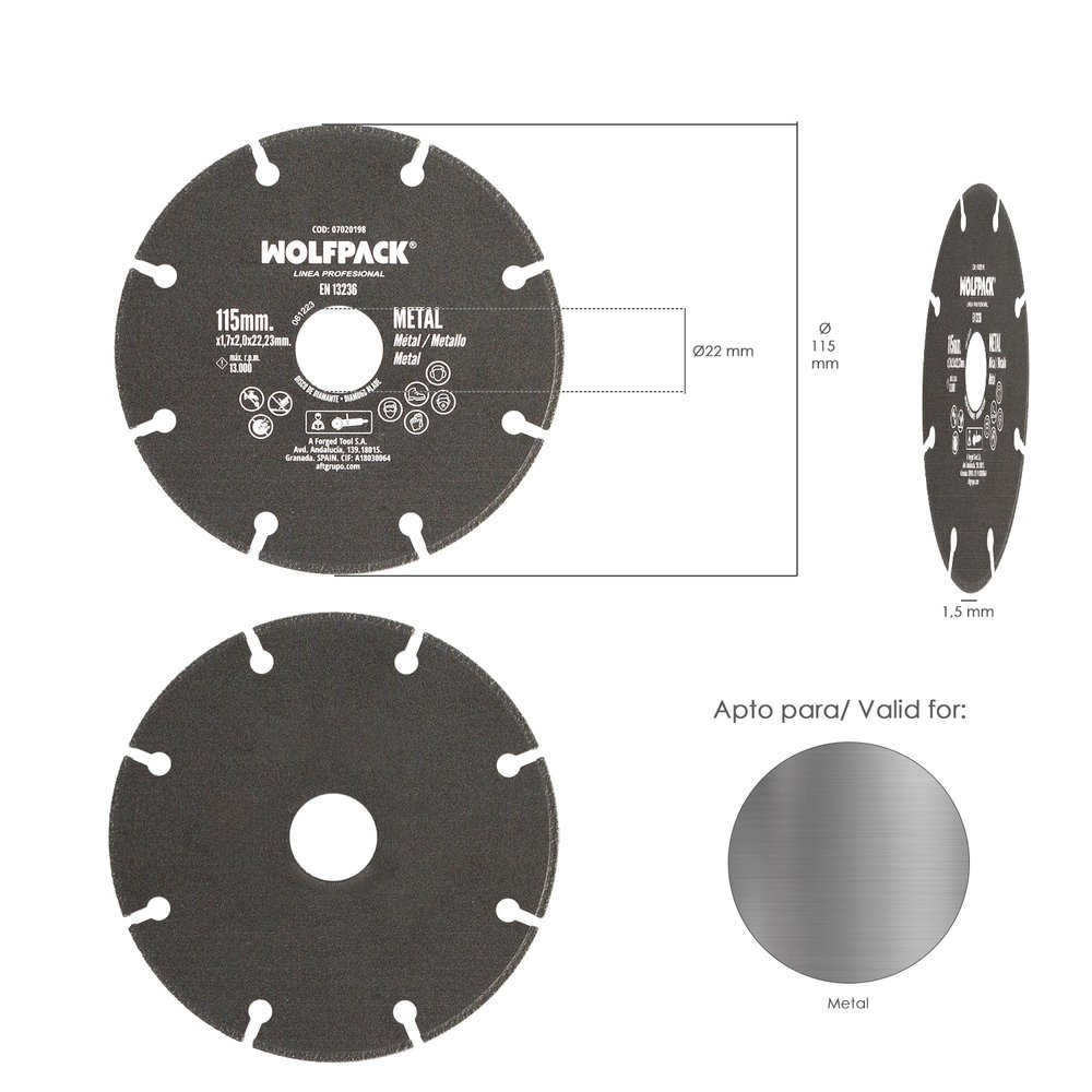 Disco Corte Metales Universal Ø 115 x 1,7 mm. Filo de Diamante Disco Corte Acero, Chapa, Hierro, Aluminio 2 Disco Corte Metales Universal Ø 115 x 1,7 mm. Filo de Diamante Disco Corte Acero, Chapa, Hierro, Aluminio