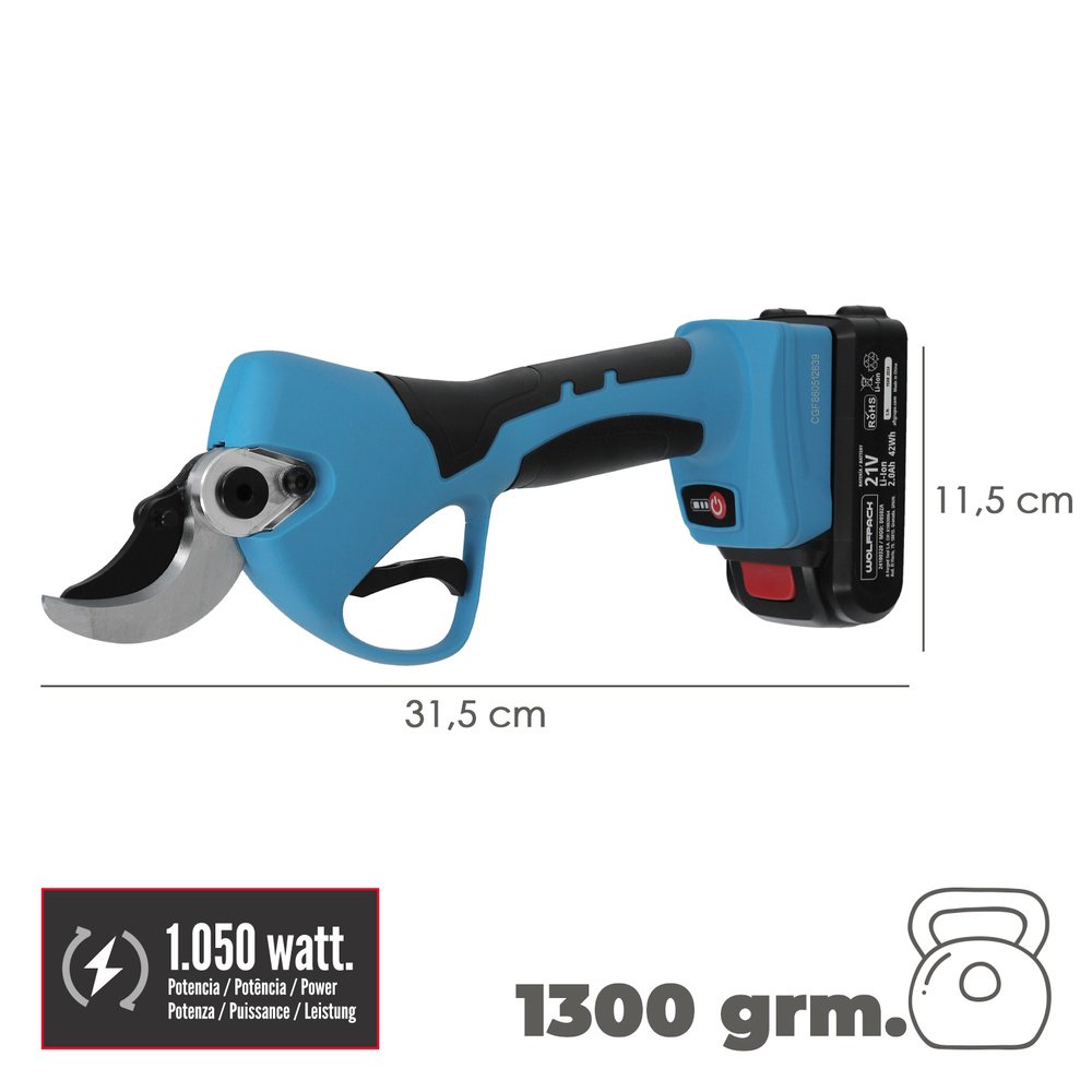 Tijeras Podar A Bateria 21 Volt. Con 2 Baterias 2 A/h Mango Engomado, Ø Corte 40 mm.Con Maletín 2 Tijeras Podar A Bateria 21 Volt. Con 2 Baterias 2 A/h Mango Engomado, Ø Corte 40 mm.Con Maletín