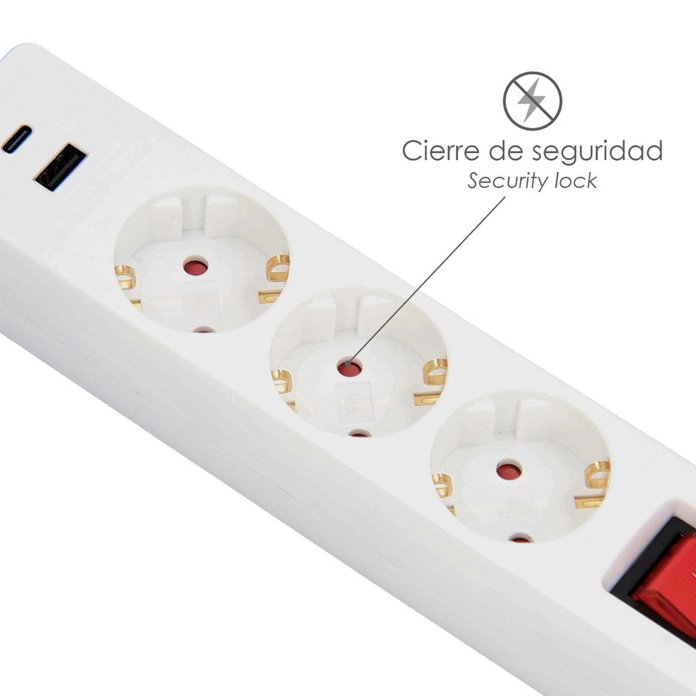 Base Multiple 3 Tomas Schucko y 2 tomas USB (A / C) Con Interruptor y Toma de Tierra 2 Base Multiple 3 Tomas Schucko y 2 tomas USB (A / C) Con Interruptor y Toma de Tierra