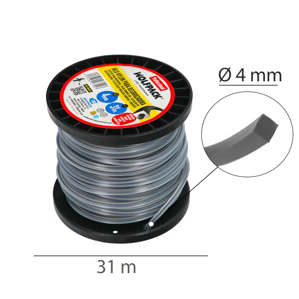 Hilo Nylon Cuadrado Profesional Ø 4,0 mm. (Bobina 31 metros) 2 Hilo Nylon Cuadrado Profesional Ø 4,0 mm. (Bobina 31 metros)