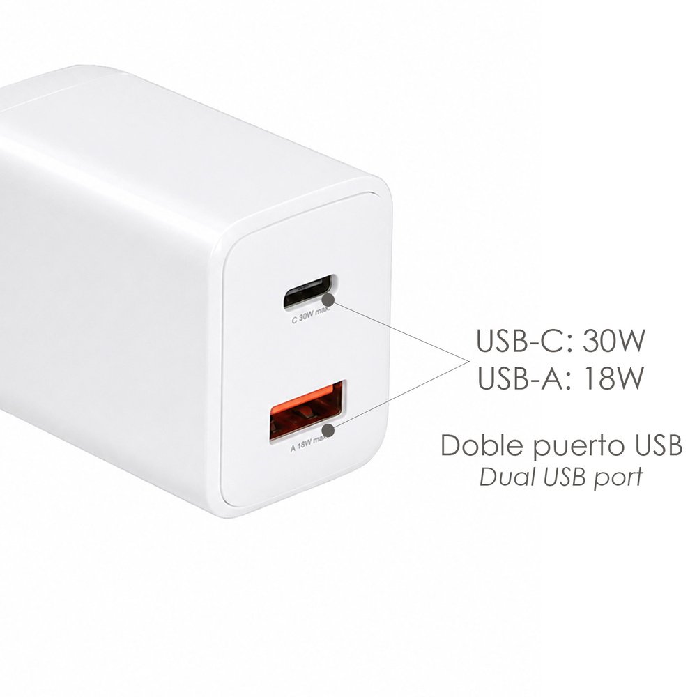 Adaptador De Carga Rápida 33 W. Con Doble Puerto USB A y USB C 3 Adaptador De Carga Rápida 33 W. Con Doble Puerto USB A y USB C
