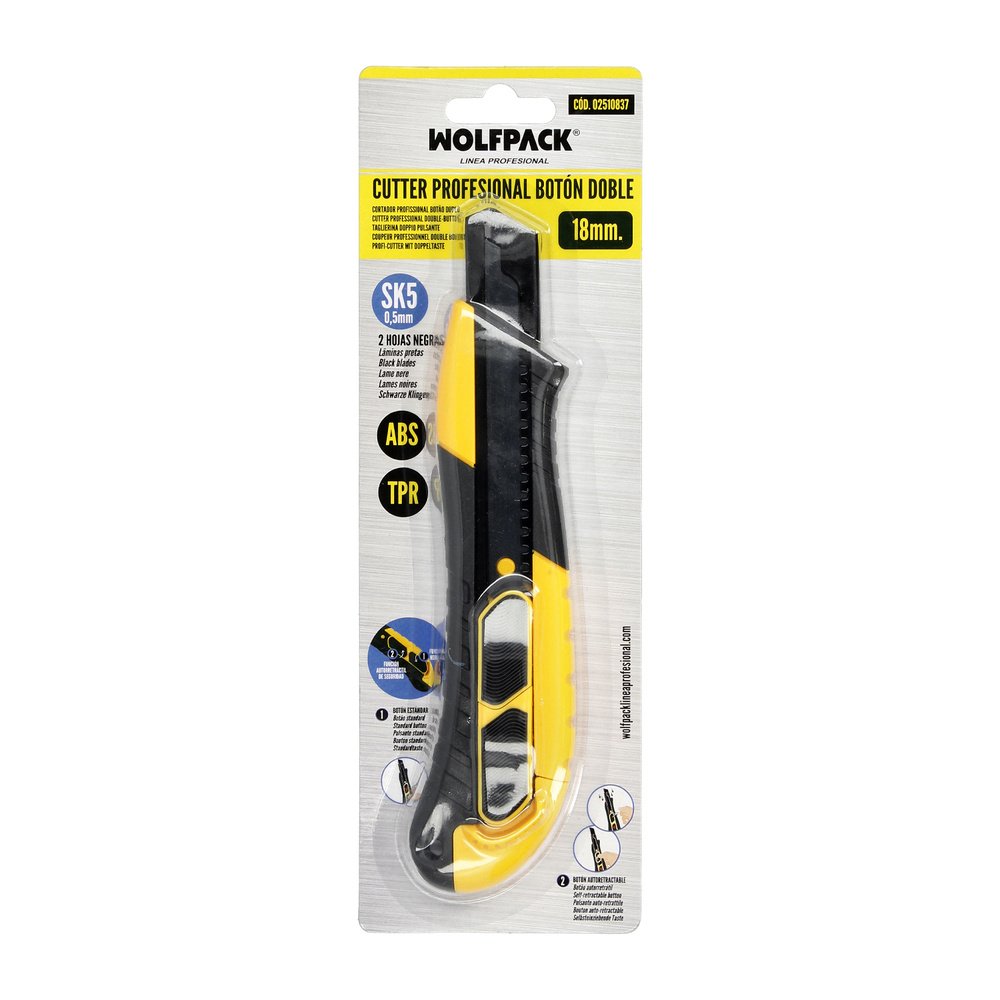 Cutter 18 Mm. Con 2 Hojas Acero Sk5 Boton Autoretractil Hoja Pavonada Negra