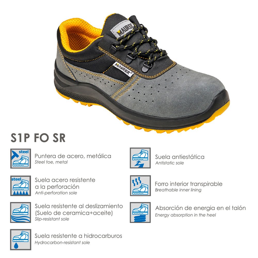 Zapato Seguridad Maurer S1 Modelo Sveva Transpirables concon suela y puntera antiperforación Talla 2 Zapato Seguridad Maurer S1 Modelo Sveva Transpirables concon suela y puntera antiperforación Talla